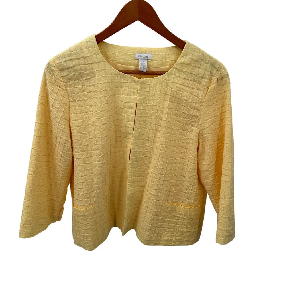 CHICO'S Yellow Textured Open Jacket Cardigan // M